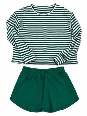 Shop Fancy Green & White Striped Two-Piece Set | M/L Top + Small Skort